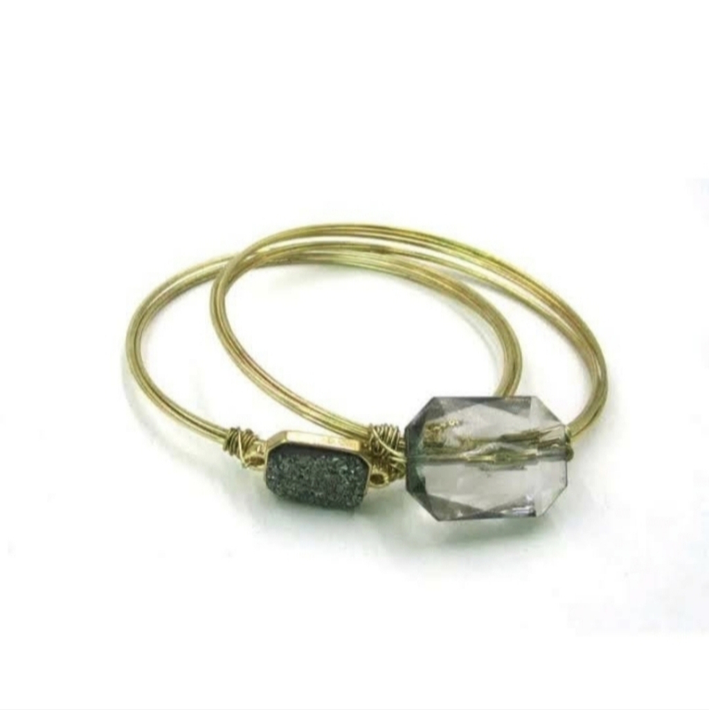 New Multi Gemstone Gold Wire Bangle Bracelets.